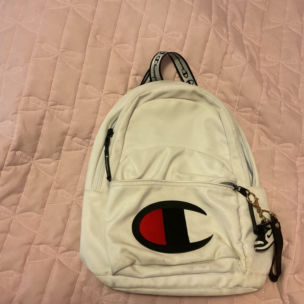 Champion White and Black Backpack with Red Logo